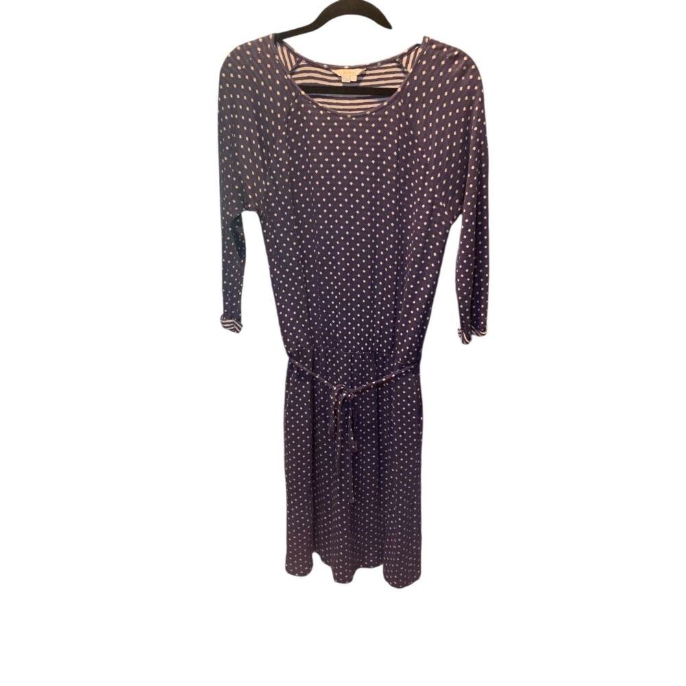 Boden Womens Navy Blue White Polka Dot Belted Day Dress M Office Travel Casual